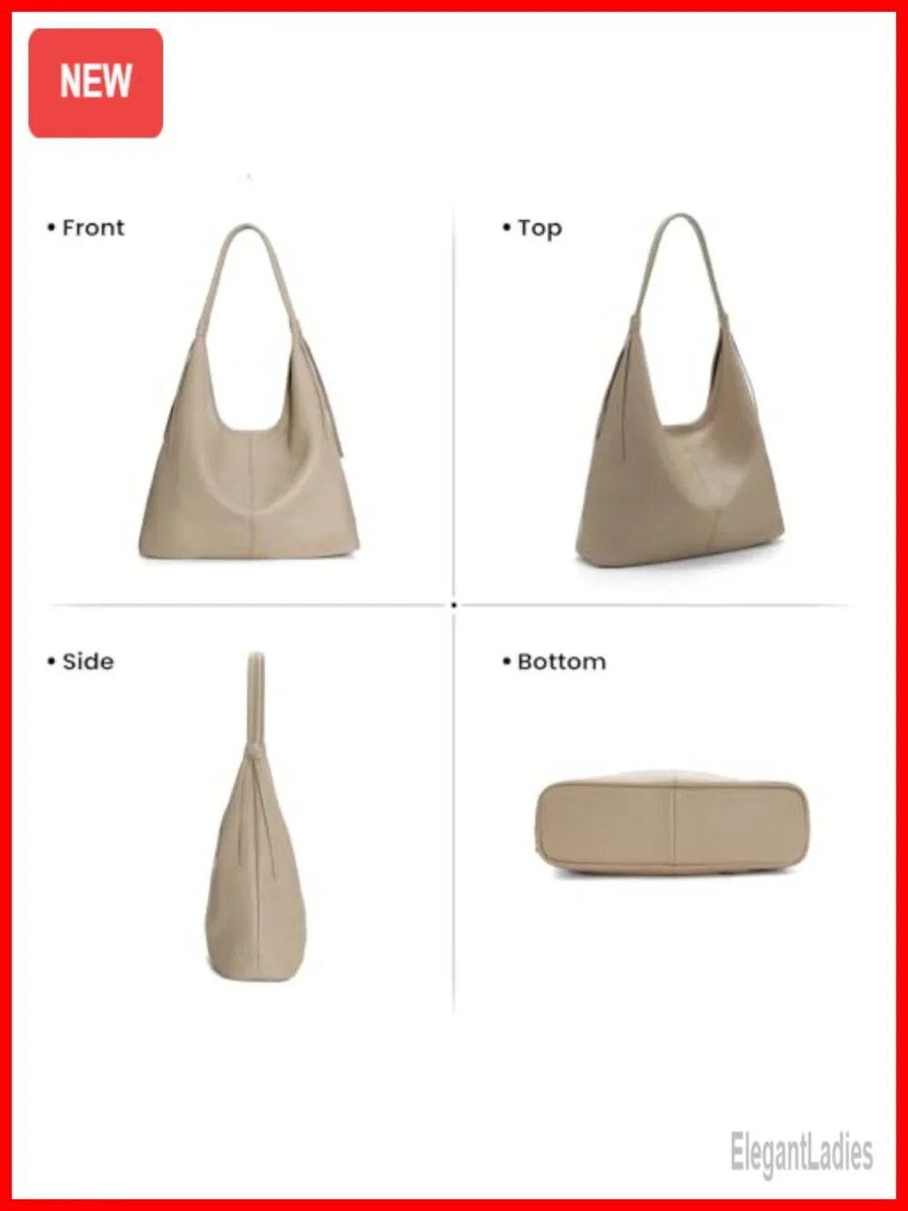 Genuine Leather Slouchy Hobo Purse with Tassel, Top Grain Leather Tote Handbag